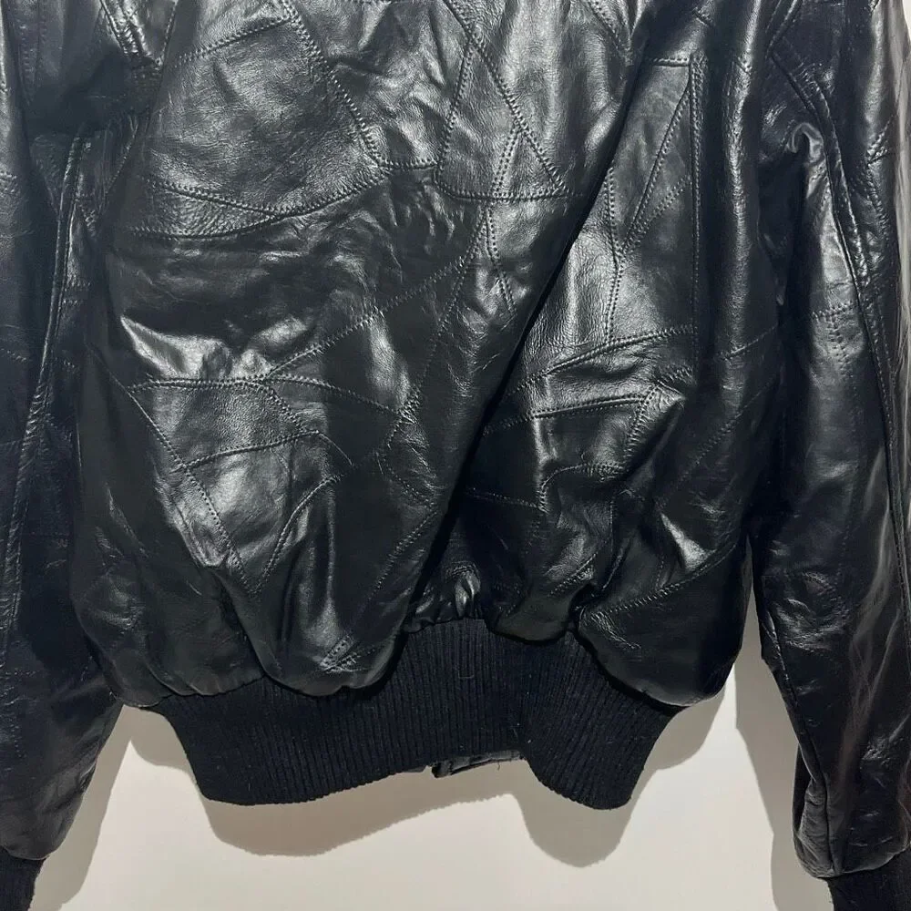 Alpha Industries Men's Black Leather Space Shuttle NASA Bomber Jacket Medium‎